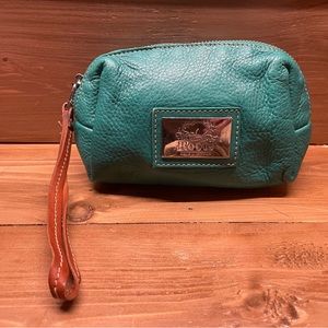 Roots Teal and Brown Wristlet Clutch